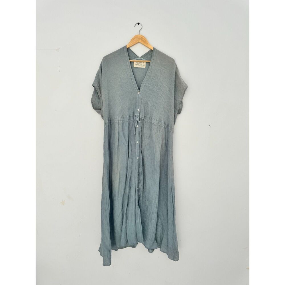 Hackwith Design House Sarah Dress Linen Gauze Button Front OS